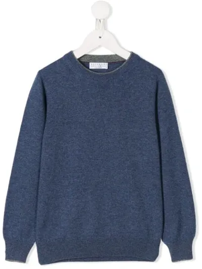 Brunello Cucinelli Kids' Long Sleeve Jumper In Blue