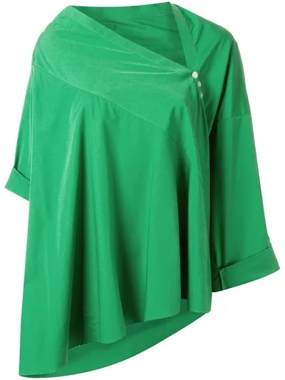 Palmer Harding Asymmetric Cotton-poplin Trapeze Shirt In Green