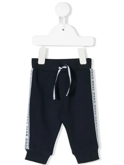 Hugo Boss Babies' Logo Print Band Track Pants In Blue