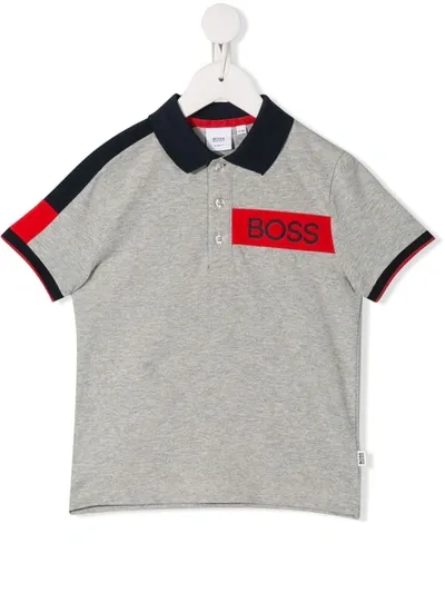 Hugo Boss Kids' Logo Print Polo Shirt In Grey