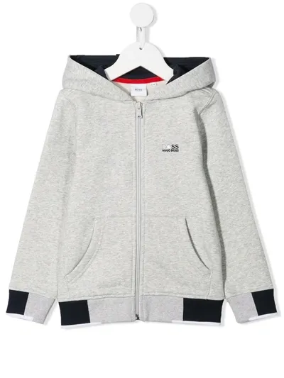 Hugo Boss Kids' Zip Front Hoodie In Grey