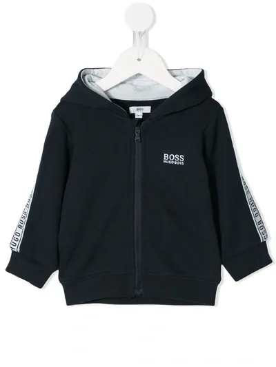 Hugo Boss Babies' Logo Print Hoodie In Blue