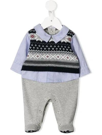 Lapin House Argyle Panel Babygrow In Blue