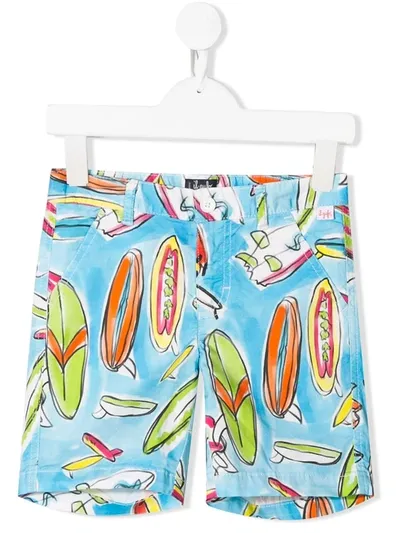 Il Gufo Kids' Surfboard Print Shorts In Blue