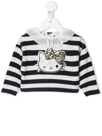 Monnalisa Babies' Hello Kitty Stripe Pattern Top In Blue