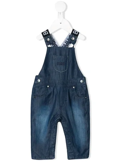 Hugo Boss Babies' Logo Denim Dungarees In Blue