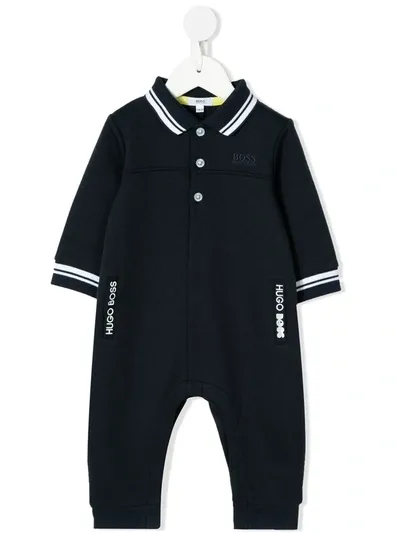 Hugo Boss Logo Embroidered Babygrow In Blue