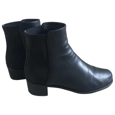 Pre-owned Stuart Weitzman Leather Ankle Boots In Black