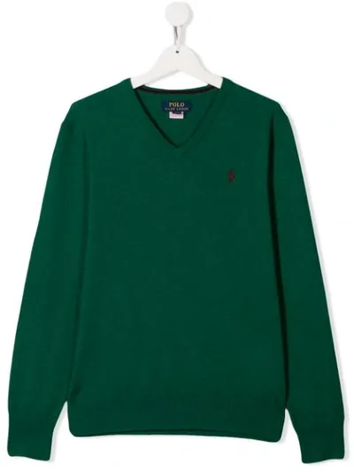 Ralph Lauren Teen Embroidered Logo Jumper In Green