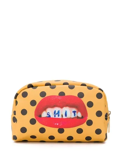 Seletti Dotted-print Make-up Bag In Yellow