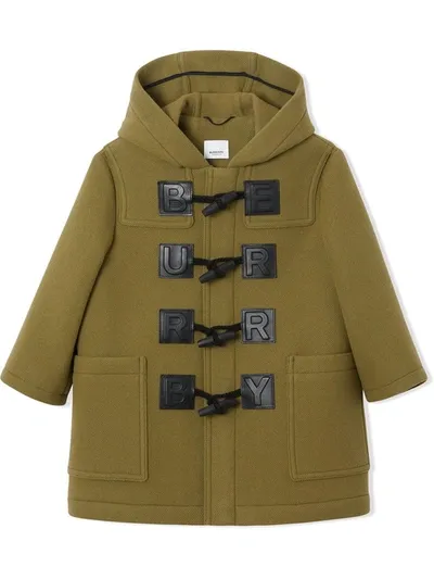 Burberry Kids' Logo Detail Wool Cashmere Blend Duffle Coat In Green