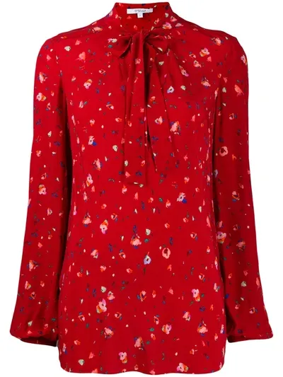 Derek Lam 10 Crosby Evadine Floral Tie-neck Blouse In Red