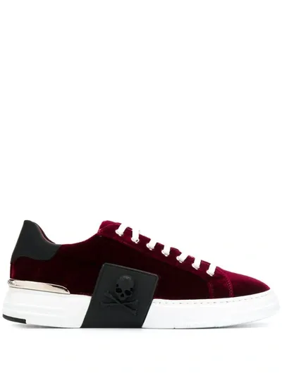 Philipp Plein Skull Velvet Sneakers In Red