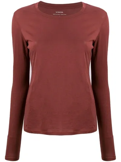 Vince Long-sleeve Fitted Top In Brown