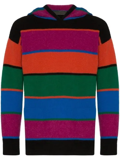 The Elder Statesman Intarsia Stripe Cashmere Hoodie In Orange