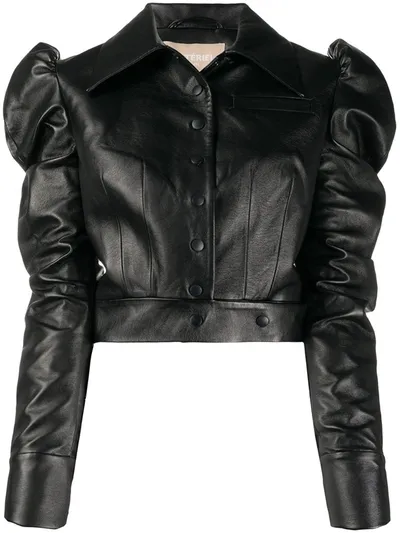 Materiel Puff-sleeve Faux-leather Jacket In Black