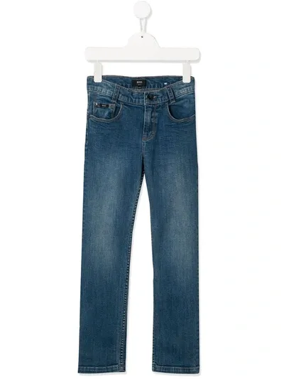 Hugo Boss Kids' Stonewashed Slim-fit Jeans In Blue