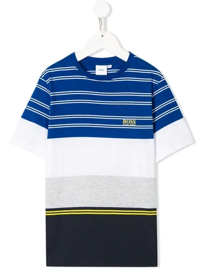 Hugo Boss Kids' Logo Printed Striped T-shirt In Blue