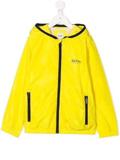 Hugo Boss Kids' Logo Print Hooded Jacket In Yellow