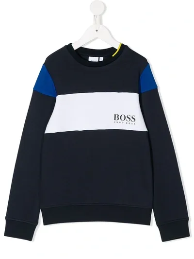 Hugo Boss Kids' Colour Block Hoodie In Blue