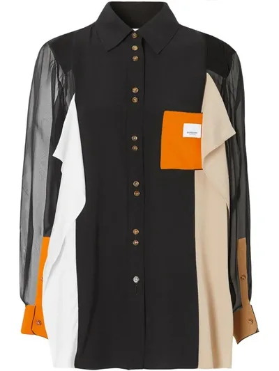 Burberry Colour-block Silk Shirt In Black