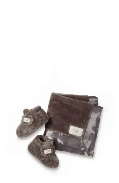 Ugg Kids' (r) Bixbee Bootie & Lovey Blanket Set In Charcoal