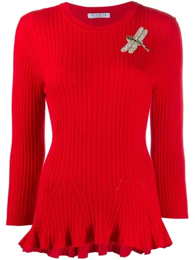 Vivetta Knitted Dragon Fly Appliqué Jumper In Red