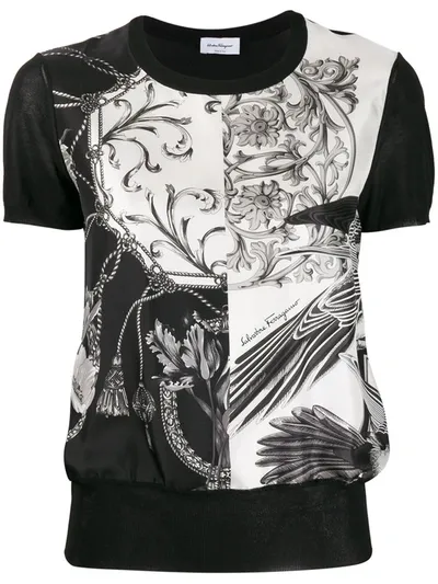 Ferragamo Printed Insert Knit Top In Black