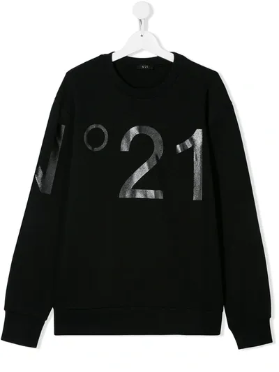 N°21 Teen Logo Print Cotton Sweatshirt In Black