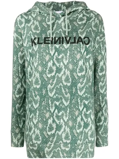 Calvin Klein Snakeskin Print Cotton Hoodie In Green