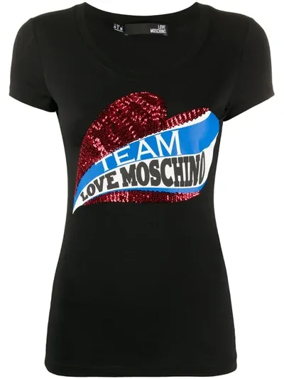 Love Moschino Sequinned Logo T-shirt In Black