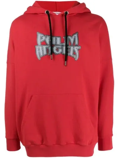 Palm Angels Logo Print Hoodie In Red