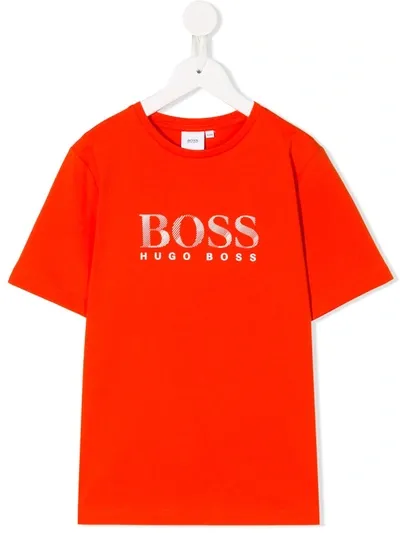 Hugo Boss Kids' Logo Print T-shirt In Orange