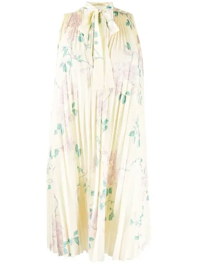 Red Valentino Floral Print Pleated Dress In Yellow