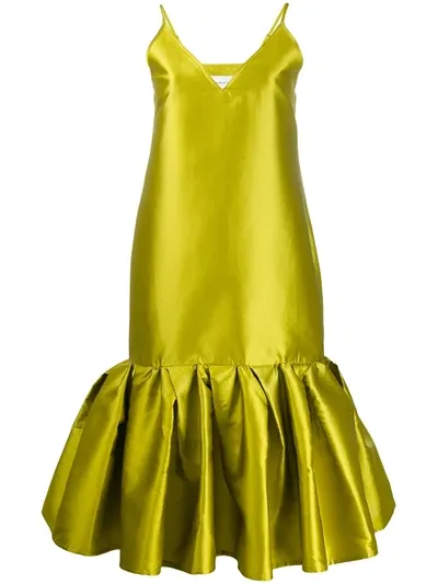 Marques' Almeida Satin Drop Waist Dress In Green