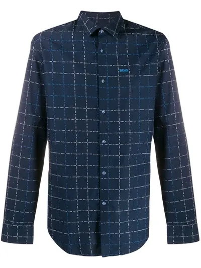 Hugo Boss Checked Slim-fit Cotton Shirt In Blue