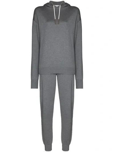 Olivia Von Halle Gia London Silk And Cashmere-blend Hoodie And Track Pants Set In Grey