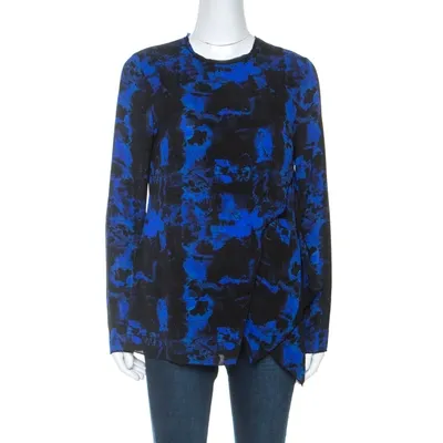 Pre-owned Proenza Schouler Indigo Graffiti Print Silk Layered Top S In Blue