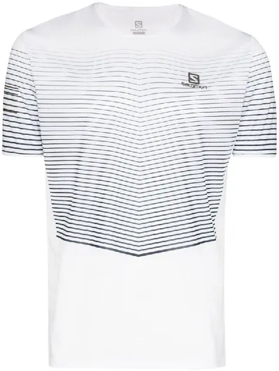 Salomon Sense Striped Logo Print T-shirt In White