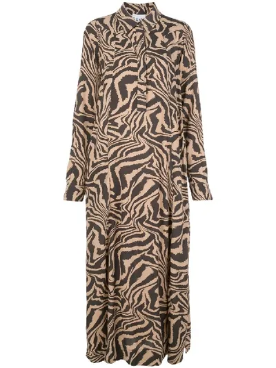 Ganni Animal Print Shirt Dress In Brown