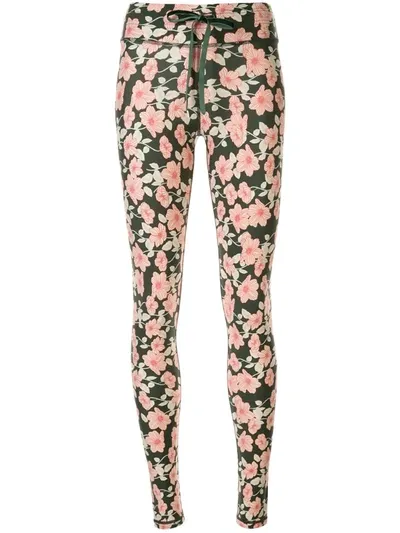 The Upside Drawstring Poppy-print Performance Leggings In Green