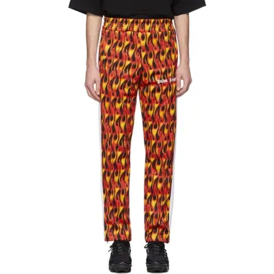 Palm Angels Flame Print Track Pants In Red