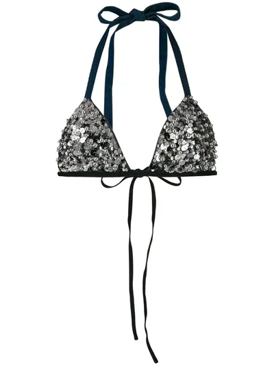 No Ka'oi Embroidered Bikini Top In Silver