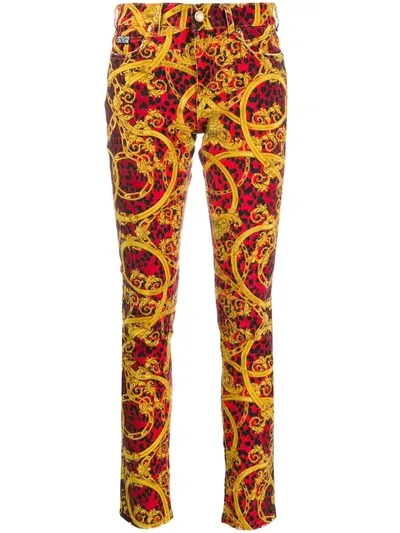 Versace Jeans Couture Baroque-print Jeans In Red