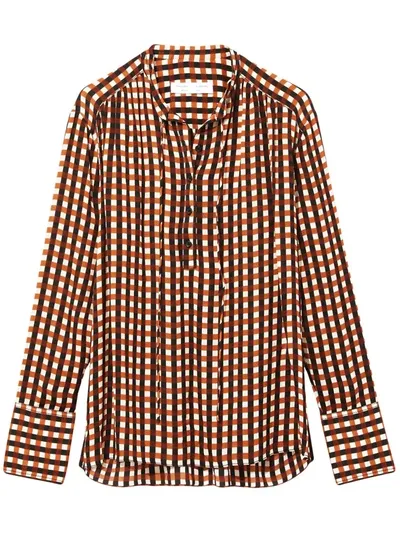 Proenza Schouler White Label Multicolor Gingham Georgette Long Sleeve Blouse In Orange