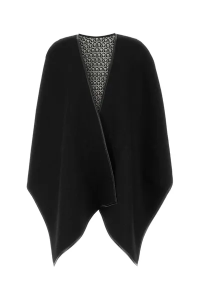 Ferragamo Reversible Wool Poncho In Black