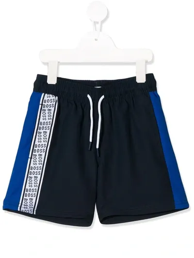 Hugo Boss Kids' Logo-band Color-block Shorts In Blue