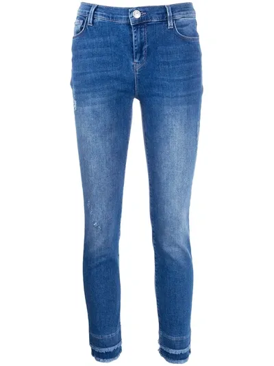 Twinset Fringed-ankle Skinny Jeans In Blue