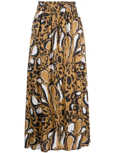 Gestuz Lori Jacquard Satin Midi Skirt In Brown