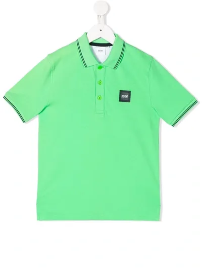 Hugo Boss Kids' Logo Patch Polo Shirt In Green